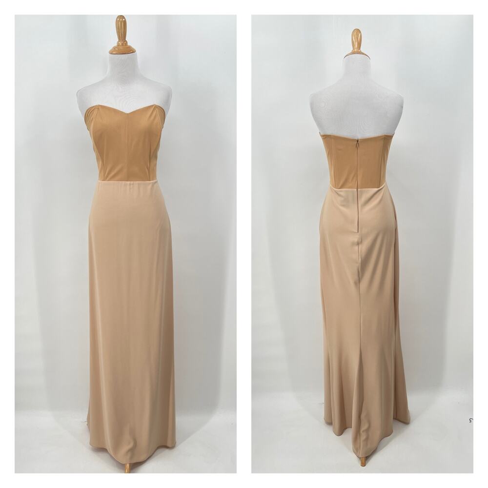 RHEA COSTA Strapless Slip Dress Womens Large XL Tan Strapless Mesh Lining Light